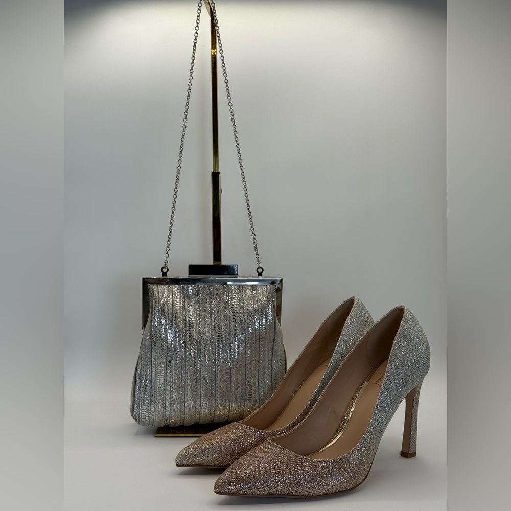 Annabel Ingall Platinum Lame' Leather Convertible Clutch Bag - Picture 4 of 17